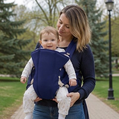 Porte bebe bleu foncé maman chandail manche longue avec bébé
