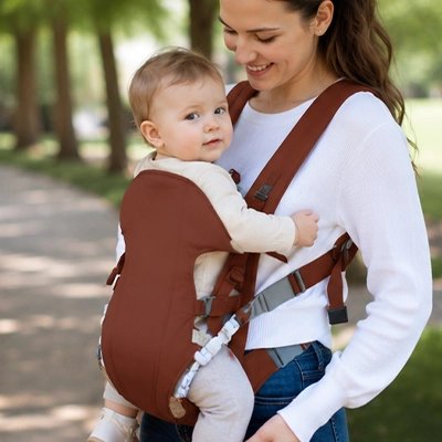 Porte bebe café maman avec bébé au parc