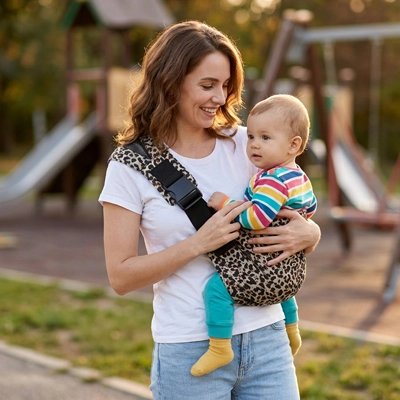 Porte bebe léopard  blanc maman marche courte bebe
