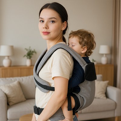 Porte bébé physiologique dos gris maman bebe