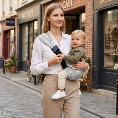 Porte bébé plume maman avec bébé promene