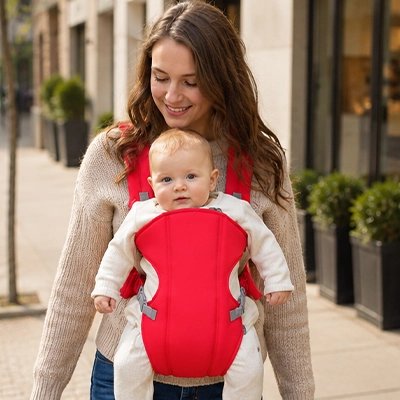 Porte bebe rouge maman avec bébé