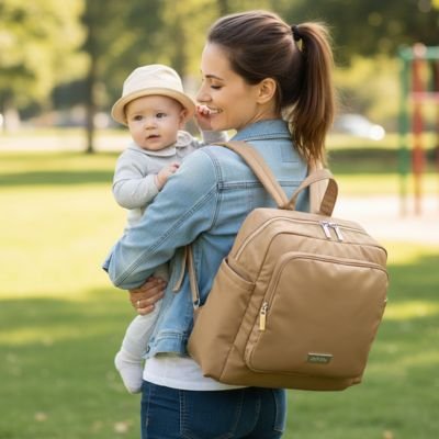 Sac a dos a langer beige maman bebe