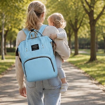 Sac a dos a langer bleu maman avec bébé