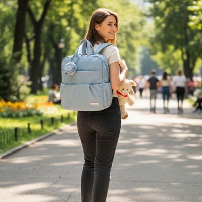 Sac a langer a dos bleu maman parc