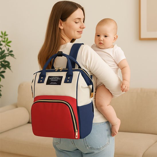 Sac à langer blanc rouge bleu