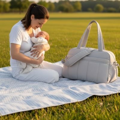 Sac a langer gris maman gilet blanc bebe 