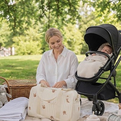 Sac a langer lapin maman avec bébé poussette